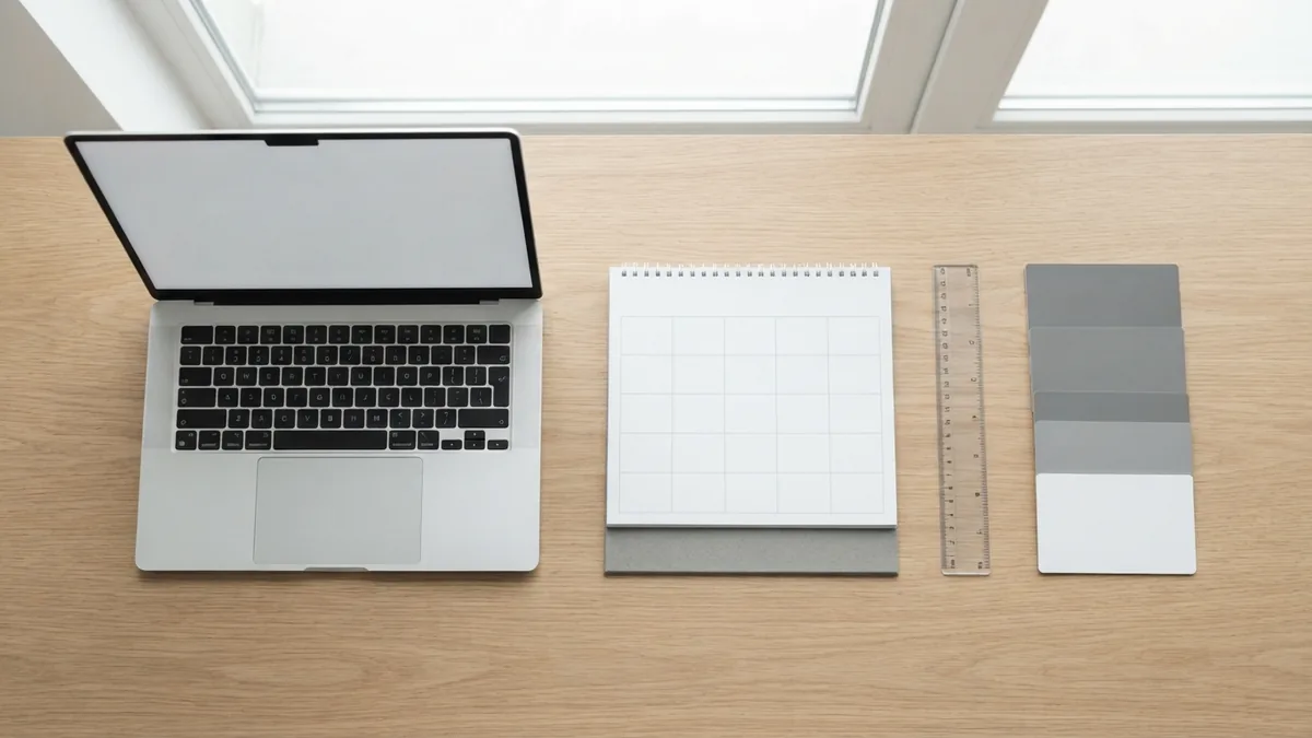 Laptop, calendar, and tracking cards arranged for a measured outreach workflow