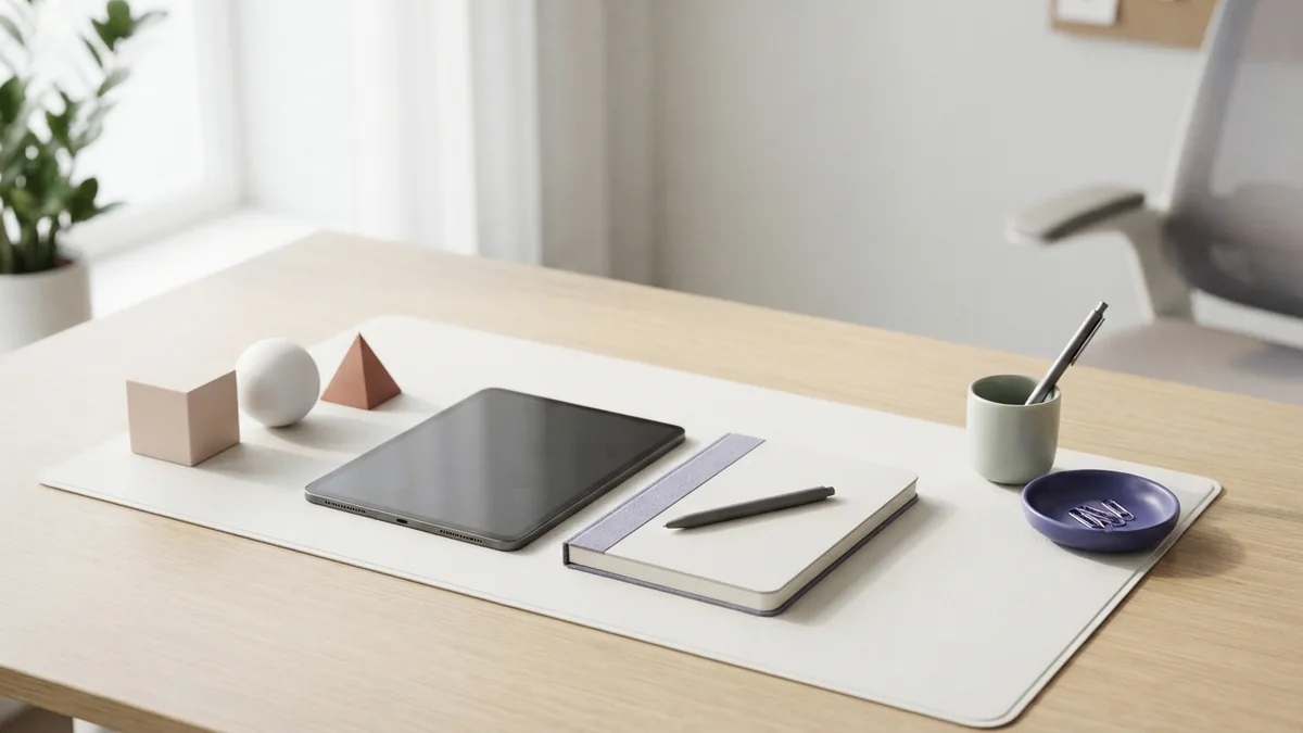 Minimal tabletop with grouped objects representing different backlink types