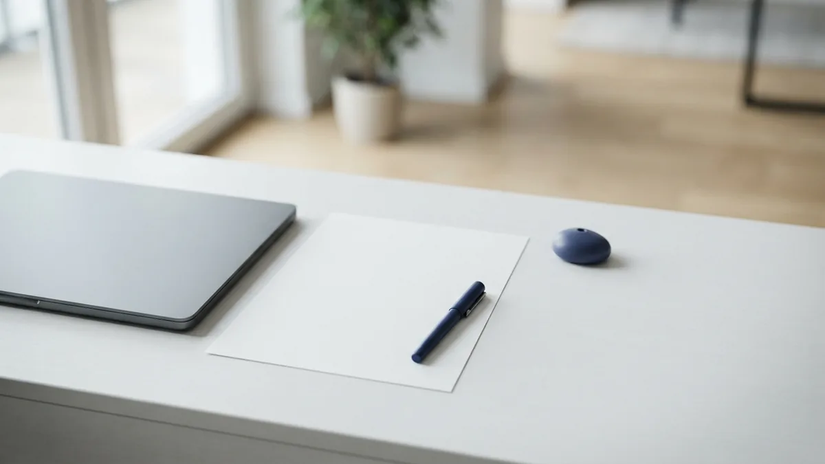 Blank paper and laptop on a light desk for drafting a personal brand statement