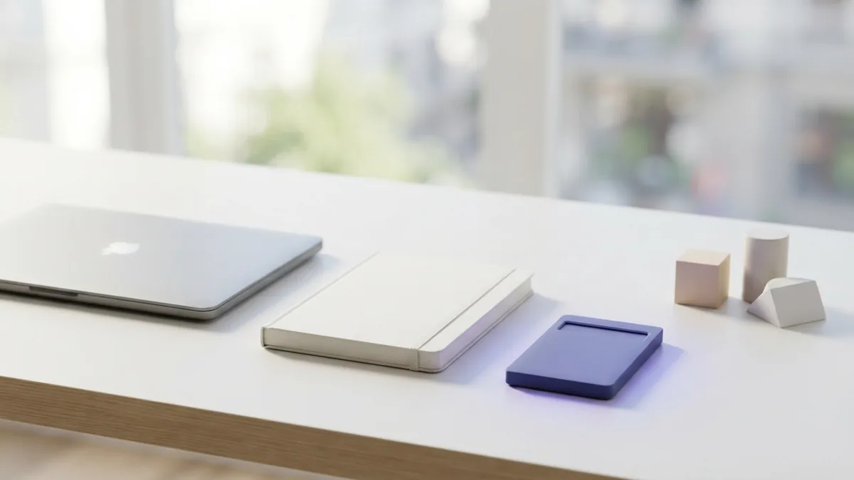 Minimal desk setup for estimating app development costs with blank planning materials