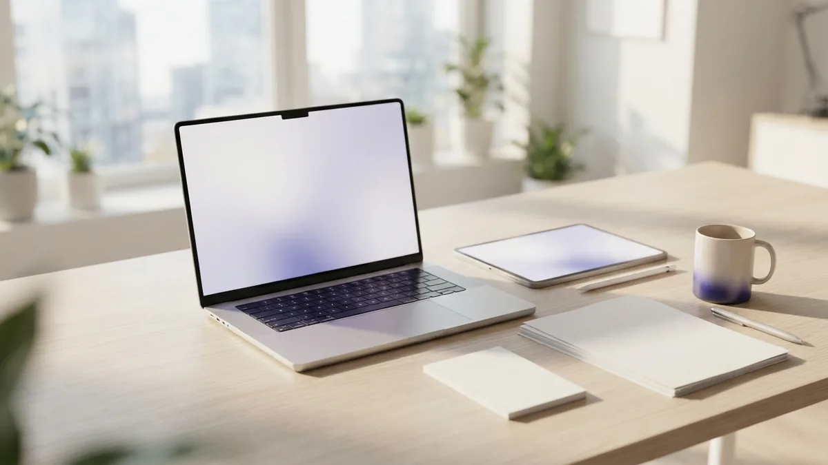 Laptop, tablet, and blank paper arranged for UI/UX design work