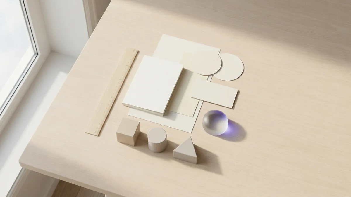 Bright flat lay showing balance, alignment, contrast, and layout concepts