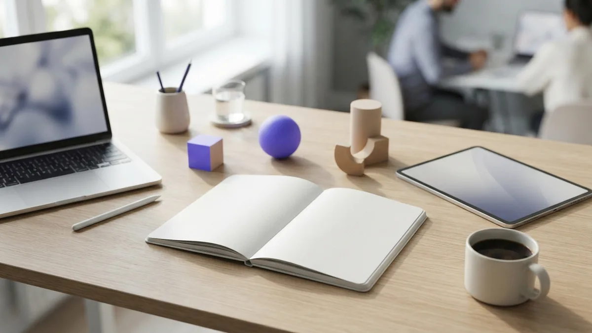 Ongoing Shopify store support Bright workspace with laptop and violet accents for ongoing Shopify store support