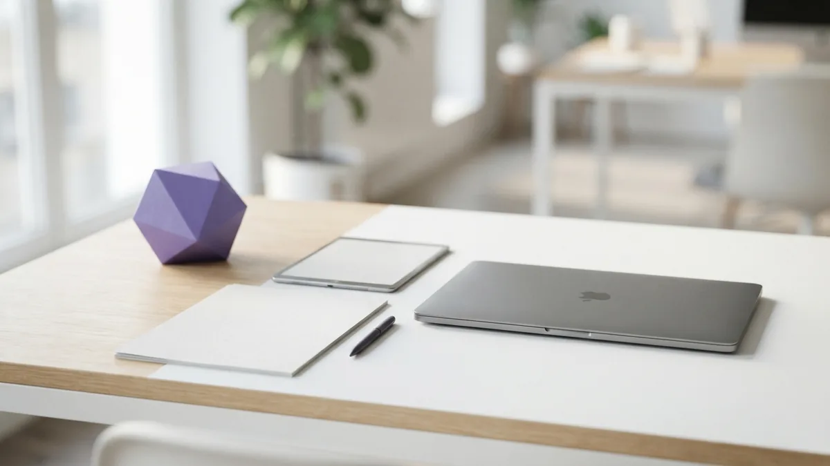 Planning measurable marketing work Bright workspace showing digital marketing planning tools and soft violet accents