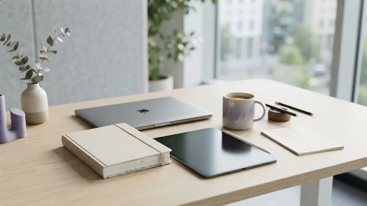 Bright professional workspace prepared for launching and checking a business website
