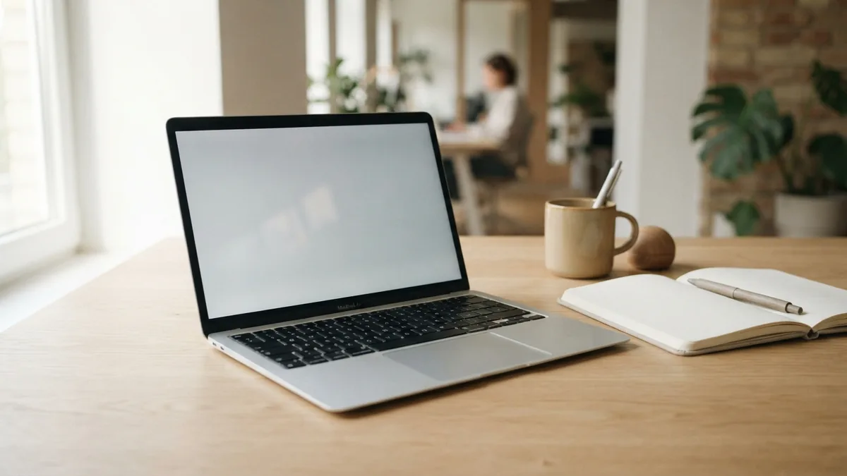 A focused workspace for page content Laptop and notebook on a bright desk representing clear, well-structured website content