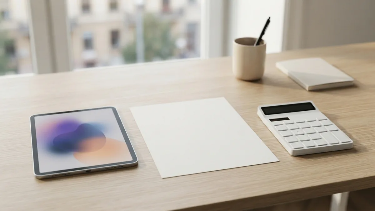 Planning an SEO budget with care Minimal desk objects representing careful planning for an SEO services budget