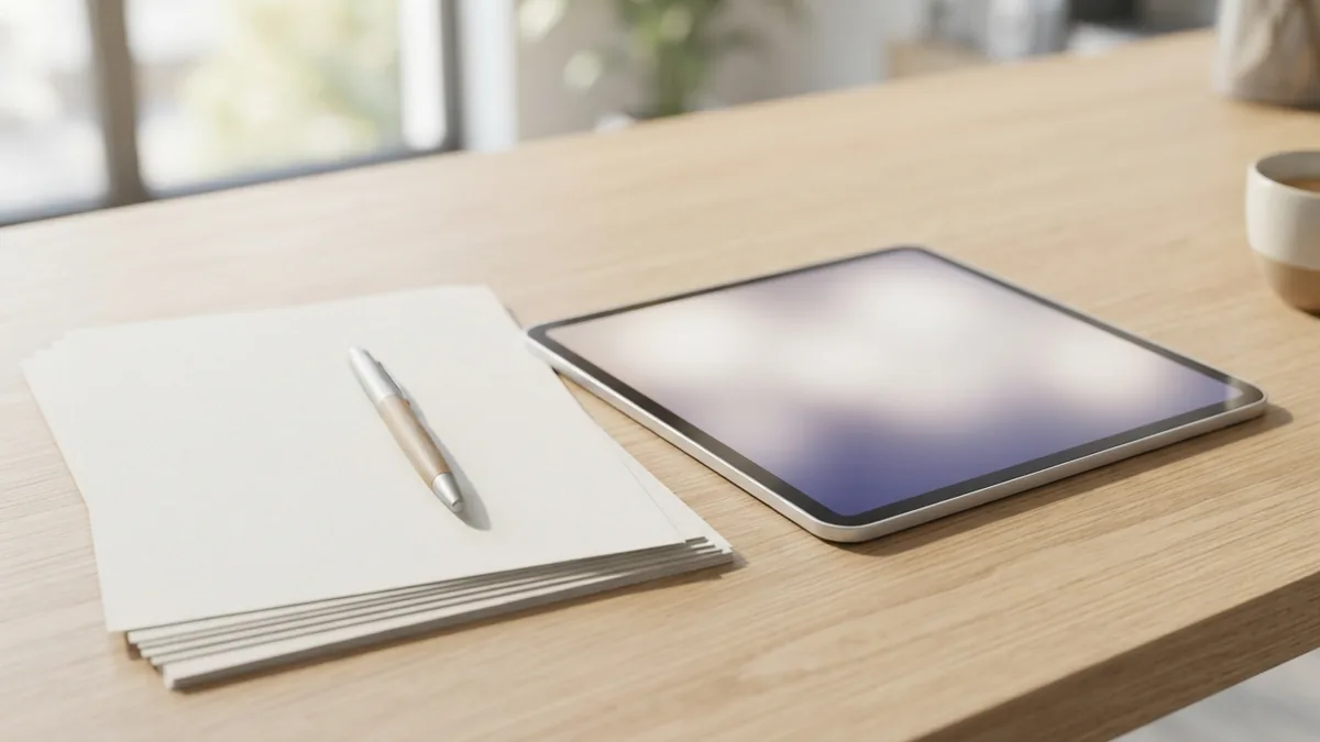 The process behind search visibility Tablet and blank paper on a light desk representing the steps behind search engine optimization