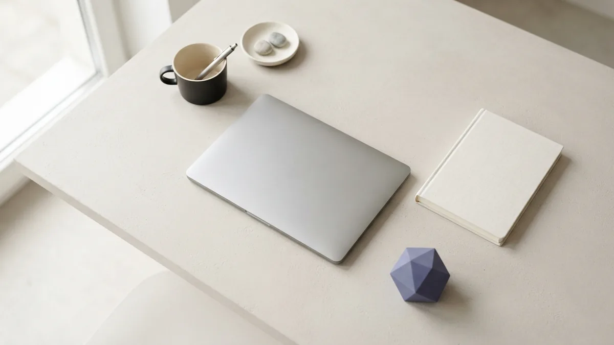 On-page and off-page SEO concepts Minimal desk objects representing on-page content and off-page link building