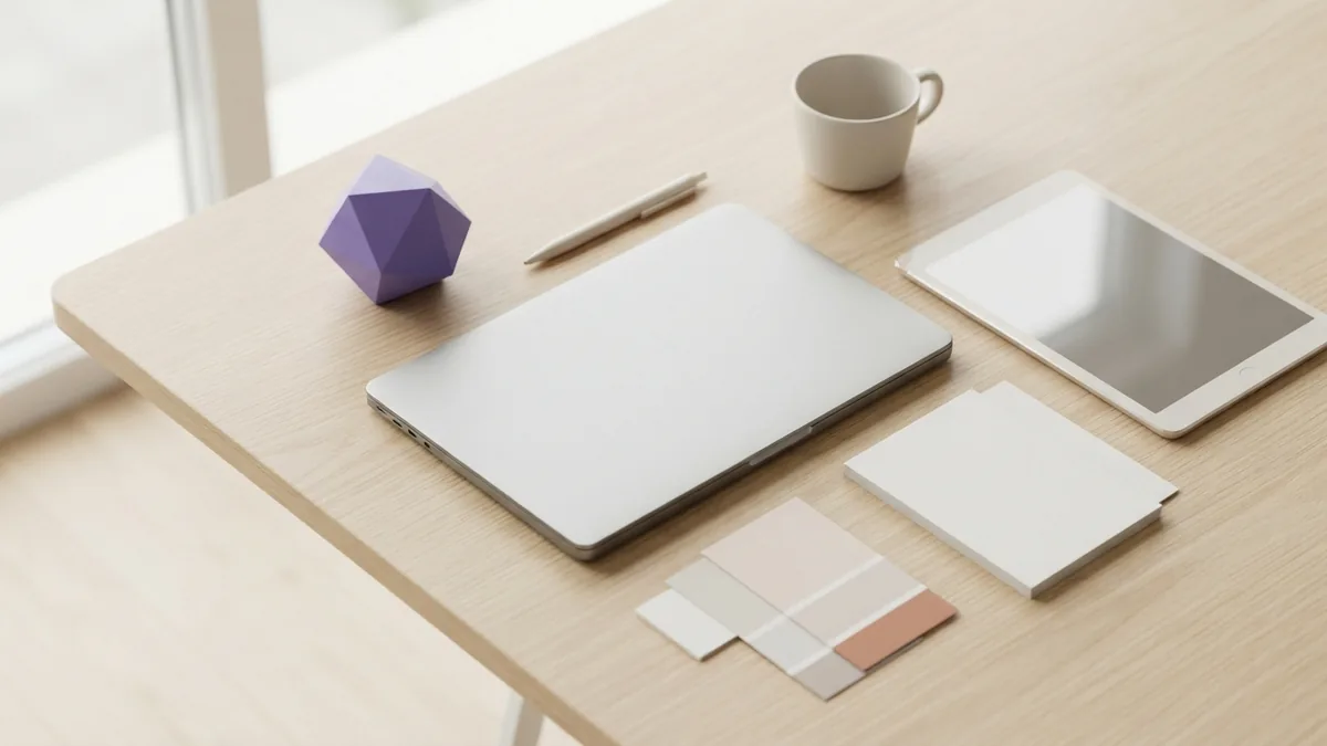 Minimal design workspace with devices and color swatches for user interface work