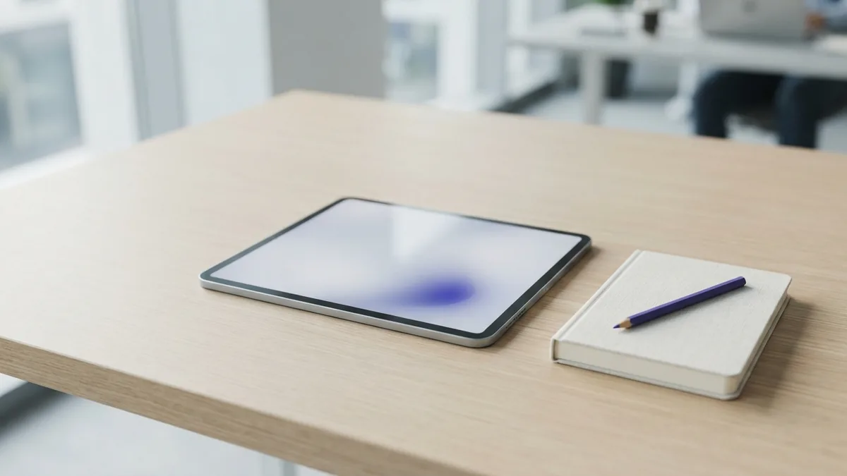 Planning a clear, responsive web page Tablet and blank notebook on a light desk, representing responsive and user-focused web design