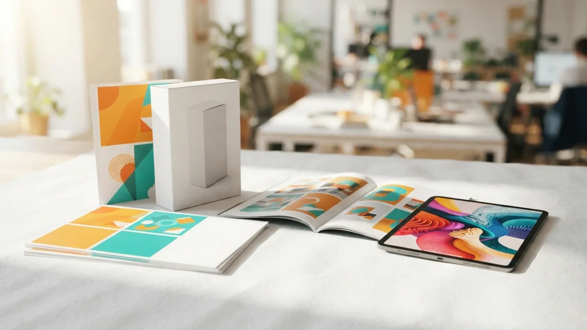 Examples of graphic design work Brand packaging and printed campaign materials arranged for a design project